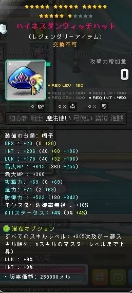 スキルレベル補正帽子