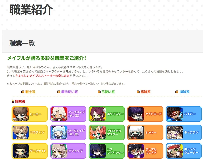 メイプルストーリー職業紹介